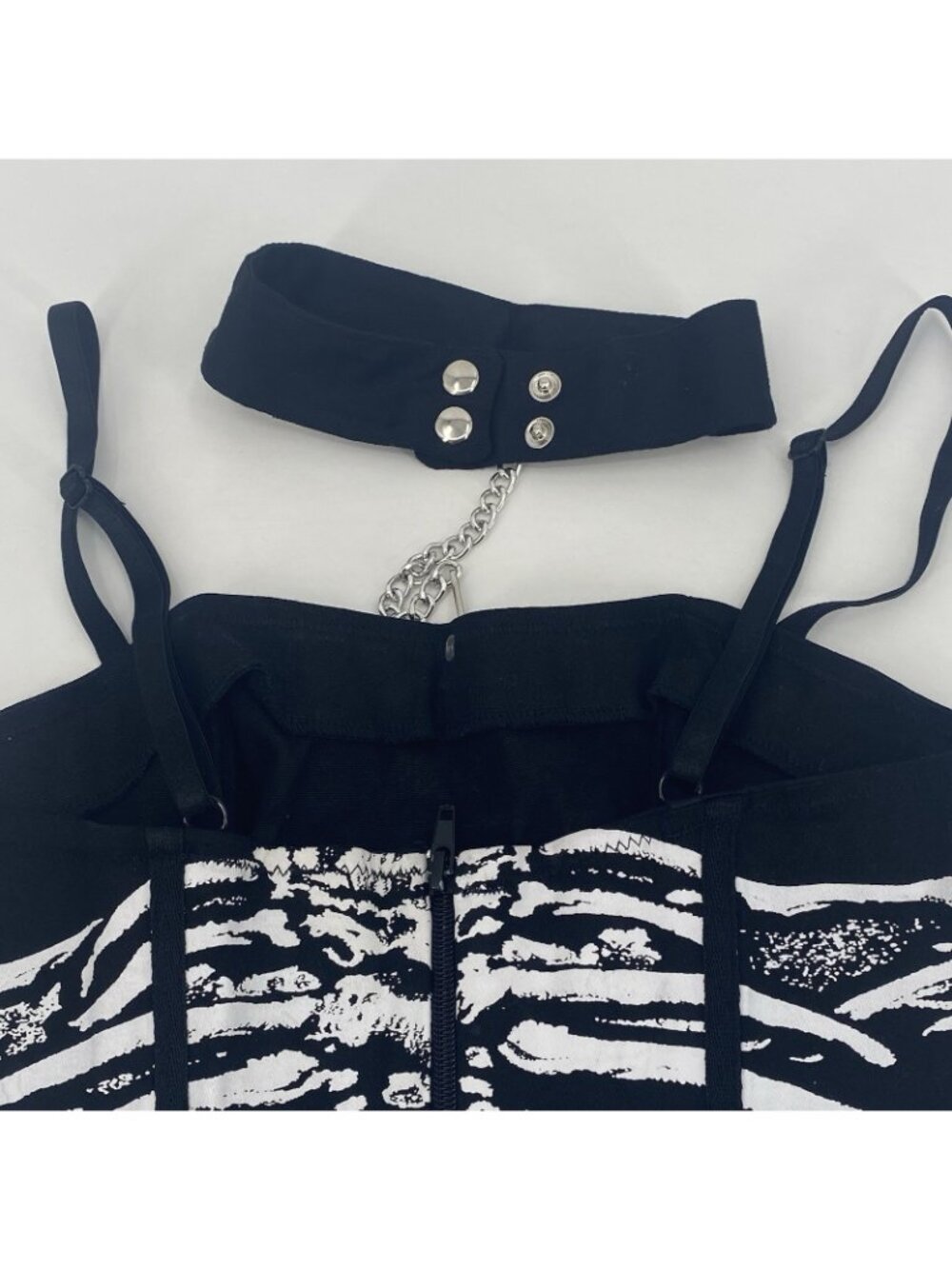 lip service Size M Black Corset Skeleton Grunge With Choker Necklace Y2K Goth - Picture 14 of 15